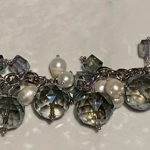 Dramatic Large Crystal and Pearl Dangle Bracelet