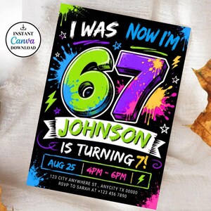 Editable Six Seven Birthday Invitation,I Was 6 Now I'm 7 Party Invite,7th Birthday Party Invites,Kids Birthday Invitation,Digital Download
