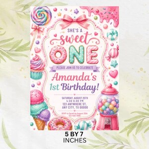 She's a Sweet One Birthday Invitation Template | Sweet One Invite | Candy Birthday Party | Pastel Watercolor First Birthday 
Sweet One Birthday Invitation Girl First Birthday Dessert Theme Invite Candy Donut Ice Cream Sweets Party Editable 1st Birthday Canva 
Editable Sweet One Birthday Invitation, Sweet One Invitation, 1st Birthday Invite, Dessert Invite, Candy Sweets Donut, Canva Template, Evite