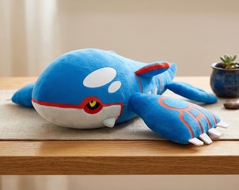 Peluche inspirado en Groudon, criatura legendaria del océano – Peluche de monstruo de anime – Regalo para fans de Pokémon – Peluche de ballena azul – Peluche de coleccionista