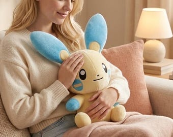 Minun Plush Toy | Cute Pokemon Plush | Electric Type Kawaii Stuffed Animal | Soft Anime Gift | Pokemon Collector Plush