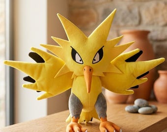 Zapdos Plush, Legendary Pokemon Plush Toy, Electric Bird Plushie, Thunder Pokemon Plush, Anime Plush, Collector Gift, Pokemon Fan Gift