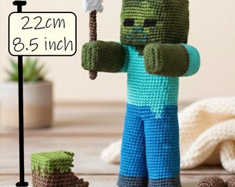 Pixel Zombie Crochet Pattern: 18cm Amigurumi Toy PDF