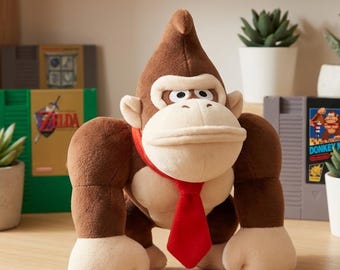 Donkey Kong Plush Toy, Nintendo Inspired DK Stuffed Character, Cute Gorilla Plushie, Gamer Gift for Kids
