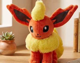 Flareon Plush Toy | Pokemon Eeveelution Plush | Fire Type Kawaii Stuffed Animal | Cute Anime Plushie | Pokemon Collector Gift