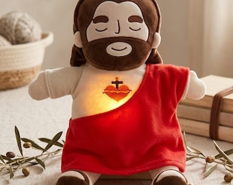 Jesus Plush Toy Sacred Heart Light Up Christian Stuffed Doll Soft Religious Gift Kids Comfort Plush Bedroom Decor