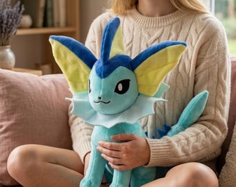 Vaporeon Plush Toy | Pokemon Eeveelution Plush | Water Type Kawaii Stuffed Animal | Cute Anime Plushie | Pokemon Collector Gift