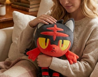 Litten Plush Toy | Cute Pokemon Plush | Fire Type Cat Stuffed Animal | Kawaii Anime Plushie | Pokemon Collector Gift
