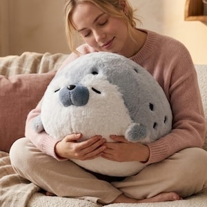 Peluche de foca kawaii, peluche de foca adorable, animal de peluche suave, peluche blandito, juguete antiestrés, decoración acogedora para la habitación, idea de regalo