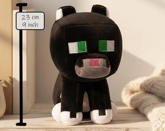 Minecraft Black Cat Plush Doll 23cm – Cute Cartoon Stuffed Animal, Soft Kawaii Cat Toy, Gamer Gift, Birthday Present for Kids