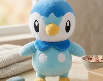 Piplup Plush Toy | Cute Water Pokemon Plush | Kawaii Penguin Stuffed Animal | Soft Anime Plushie Gift | Cozy Decor