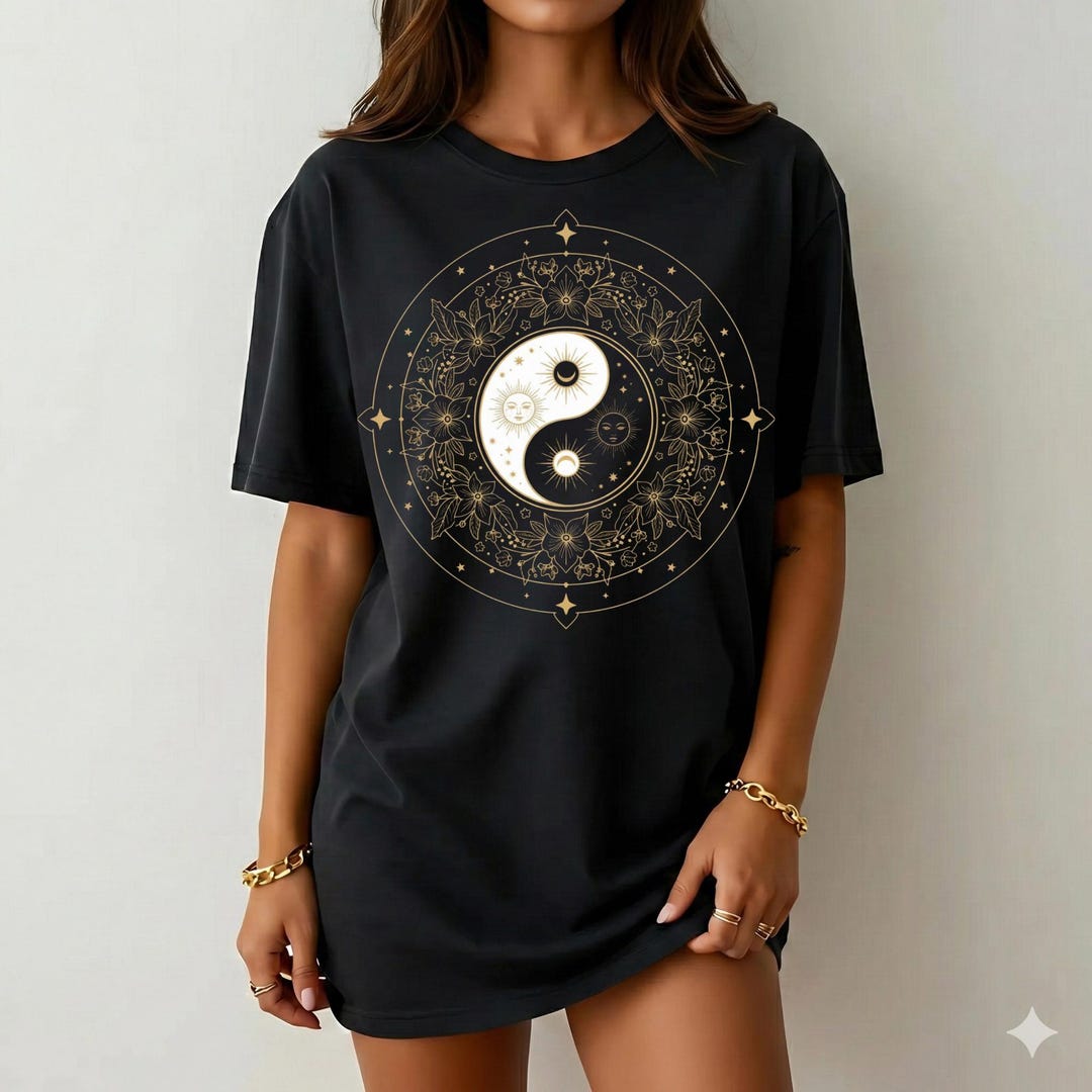 Yin Yang Sun Moon Shirt for Women, Gold Celestial Balance T-shirt ...