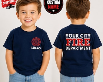 Personalized Fire Department Shirt, Custom Firefighter Kids Tee, Fire Dept Back Print Shirt