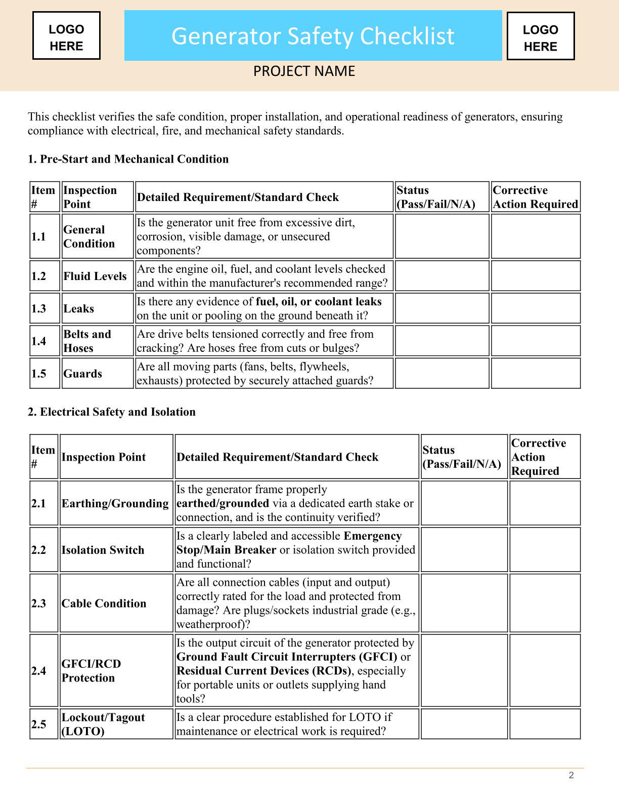 Power and Tools Safety Checklists | Generator, Welding & Power Tool HSE ...