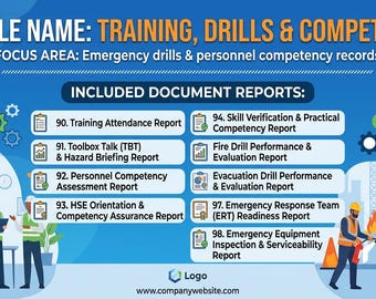 Bundel HSE-trainingsrapporten, noodoefeningen, competentierecords (pdf-download)