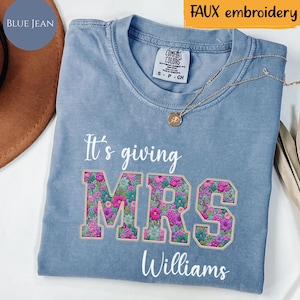 Personalized Future Mrs Shirt, Faux Embroidery Floral Bride Tee, Engagement Honeymoon Outfit