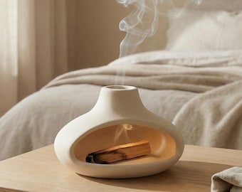 Quemador de Palo Santo de cerámica con chimenea, porta incienso minimalista para purificación de humo, regalo moderno y espiritual para la decoración del hogar.