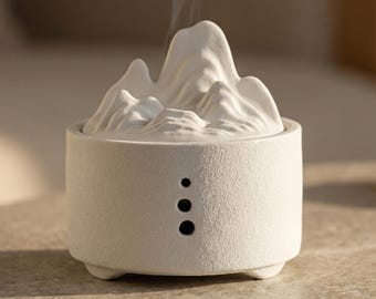 Ceramic Incense Burner with Lid | Mountain Incense Holder | Ash Catcher Bowl for Sticks & Coils | Minimalist Home Decor