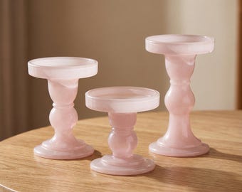 Glass Candlestick Holder | Pastel Candle Holder | Pink Blue Green Candle Stand | Decorative Glass Holder | Cozy Home Decor