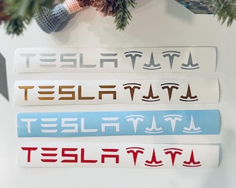 Ensemble de décalcomanies en vinyle personnalisées faites main, modèle Y, genévrier : lettres TESLA illuminées sur le coffre + logos en T de roue de 19 pouces