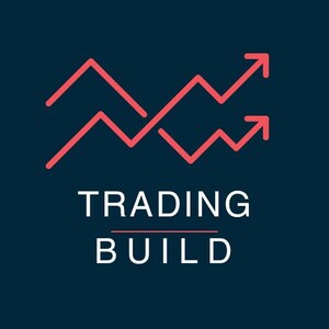 以下が含まれることがあります： 暗い青色の背景に、赤い上向きの矢印と白い文字「TRADING BUILD」が描かれたグラフィック。矢印は成長を、テキストはビジネスや金融のテーマを示唆しています。