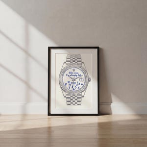 Luxury Watch Print | "Who Cares I'm Already Late" Quote, Cobalt Blue Illustration (Digital Download)