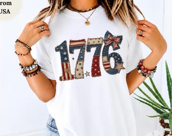Camisa Patchwork 1776, Camiseta Comfort Colors del 4 de julio, Camiseta patriótica Coquette Bow, Top de mujer Western Americana del 250 aniversario de EE. UU.