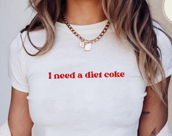 I Need A Diet Coke Baby Tee, Y2K Crop Top, Red Shirt, Retro Girl Tshirt