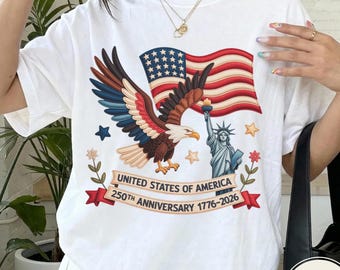 Camiseta Comfort Colors®USA 250 Aniversario, Camiseta Patriótica American Liberty con Águila y Diseño de Retazos, Camiseta del Cuatro de Julio, Camiseta de Cumpleaños de EE. UU.