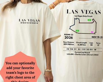 Camiseta del Gran Premio de F1 de Las Vegas 2026 / Mapa del automovilismo 2026, Camiseta del Paddock Club, Camiseta de carreras de Las Vegas