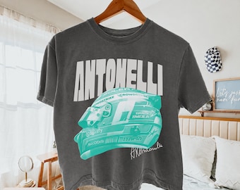 Kimi Antonelli F1 Helmet Graphic Boxy Tee,Motorsport Racing Shirt, Race Car Driver Tee, Retro Motorsport Helmet Shirt For Women