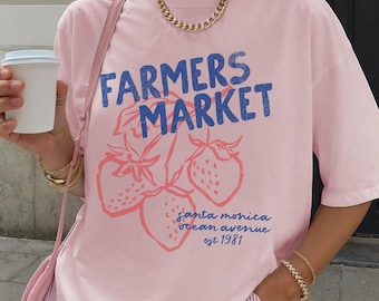 Camiseta Comfort Colors® Farmers Market, Camiseta de fresas, Camiseta con estampado estético, Camiseta vintage de frutas, Camiseta de verano para mujer, Camiseta Santa Mónica