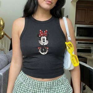 Vintage Minnie Mouse Ribbed Crop Tank Top, Retro Cartoon Graphic Tee image 4