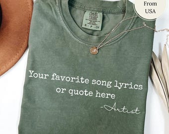 Camiseta personalizada con letras de canciones, camiseta con cita musical personalizada en colores cómodos para conciertos o regalo de aniversario de bodas.
