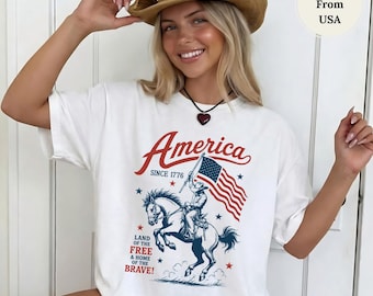 Camiseta vaquera "America Since 1776", camiseta patriótica del oeste, camiseta "Land of the Free Home of the Brave", camiseta Comfort Colors del 4 de julio,