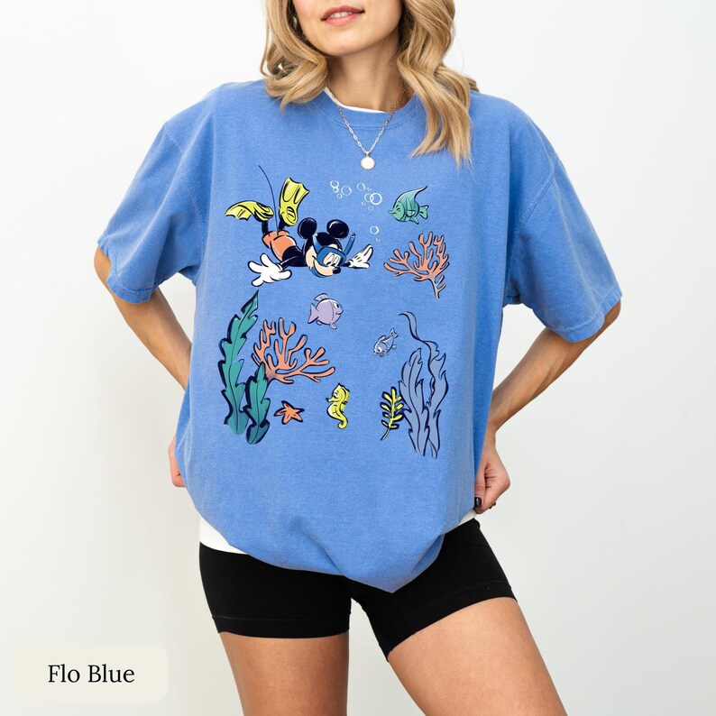 Scuba Diving Mickey Mouse Shirt, Disney Ocean Tee, Vintage Mickey Snorkeling Top, Tropical Disney Vacation Tee, Under the Sea Tee image 11