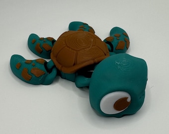 Tartaruga Marinha Articulada - Tartaruga Marinha Flexível - Presente de Animal Impresso em 3D com Posições