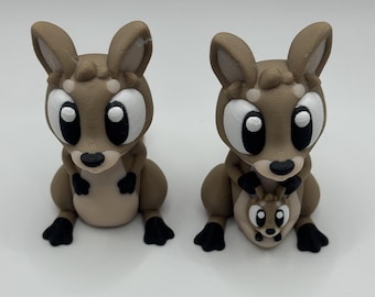 Miniaturas Articuladas de Canguru e Filhote - Conjunto de Brinquedo Flexível com Miniaturas de Canguru e Filhote e Área da Savana - Presente Anti-Stress Impresso em 3D