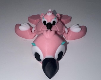 Tartaruga Flamingo Articulada - Tartaruga Flamingo Flexível - Presente de Animal Impresso em 3D com Posições