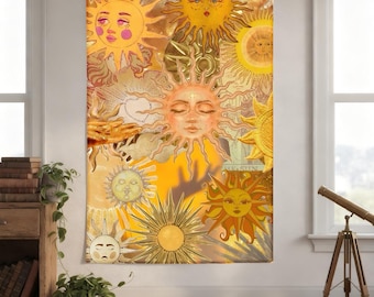 Sun God Tapestry, Boho Cosmic Wall Hanging, Spiritual Sun Art Decor, Aesthetic Room Wall Cloth, Celestial Home Decor