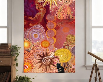 Abstract Cosmic Tapestry, Boho Energy Pattern Wall Hanging, Psychedelic Art Decor, Spiritual Room Decor, Unique Aesthetic Wall Art