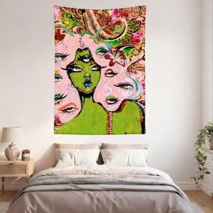 Surreal Portrait Tapestry, Abstract Face Wall Hanging, Punk Aesthetic Room Decor, Artistic Statement Wall Art, Unique Home Decor image 6