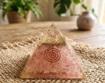 Rose Quartz Crystal Pyramid Handmade Orgone Energy Generator Love Healing Meditation Decor