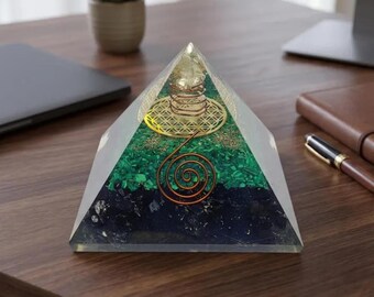Handmade Orgone Pyramid with Black Tourmaline and Green Aventurine Crystal Energy Generator Meditation Healing Decor