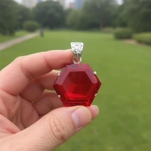 Bold red ruby hexagon pendant necklace