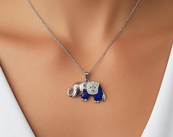 Certified Blue Lapis Lazuli Lucky Elephant Charm Pendant Free Chain Bohemian Animal Jewelry