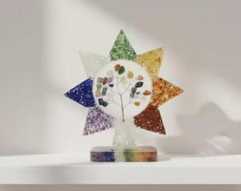 Elegant 7 Chakra Crystal Tree of Life Sculpture, Handmade Gemstone Décor, Reiki Meditation Gift, Spiritual Home Accent