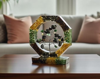 Orgone Gemstone Tree of Life, Tiger’s Eye Citrine Agate Aventurine Crystals, Handmade Home Decor, Reiki Meditation Gift, Spiritual Display