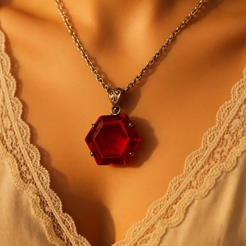 Ruby gemstone handmade hexagon pendant jewelry