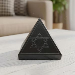 Natural Black Tourmaline Pyramid, Star of David Sacred Geometry, Energy Cleansing Shield